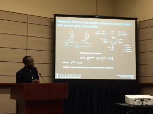PhD candidate William Lubega presents his work 'Maintaining Electric Grid Reliability Under Drought Conditions' at the World Environmental and Water Resources Congress on May 25, 2016, in West Palm Beach, Fla.